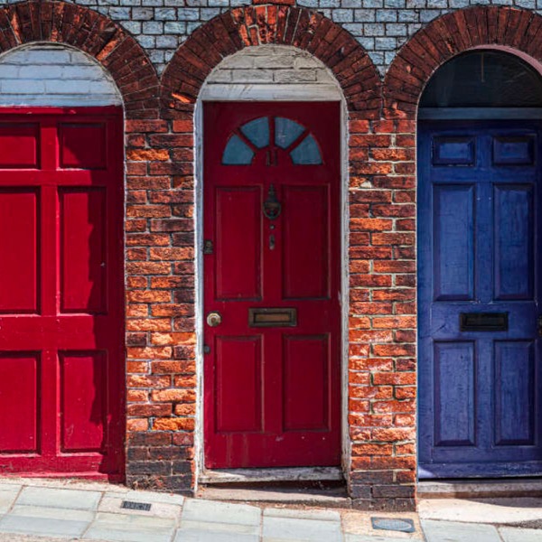 Colourful front doors of a UK terrace